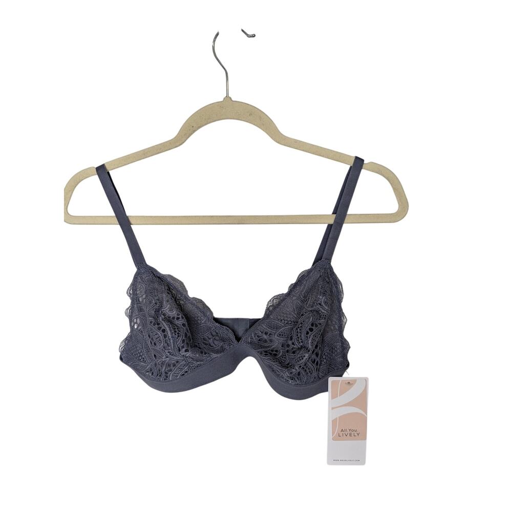 Lively All You Gray Lace Wireless Unpadded T Shirt Bra Womens Size Large